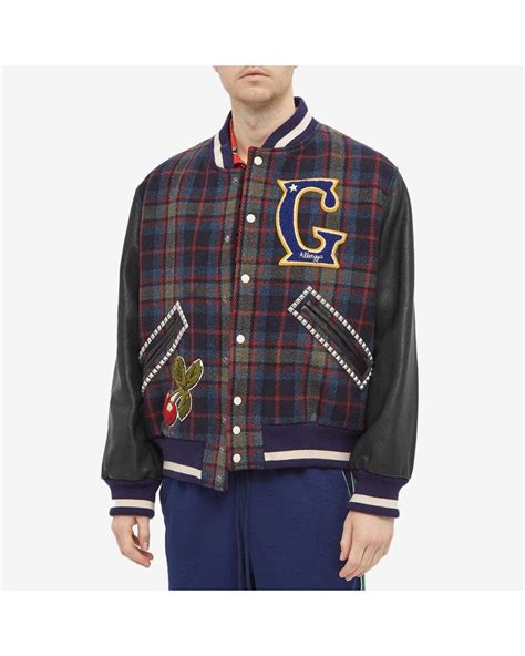 gucci letterman jacket grey white|Gucci jackets for men.